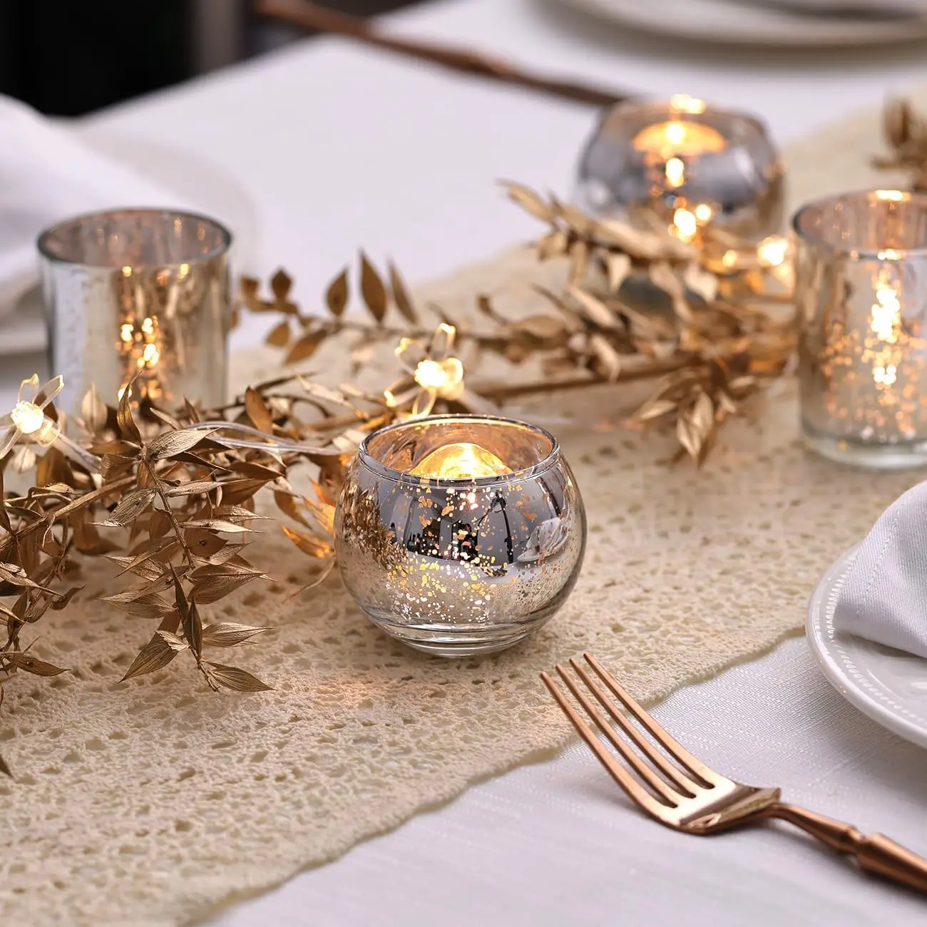 36pcs Silver Mercury Glass Tea Light Candle Holders for Weddings, Holidays, and Home Decor