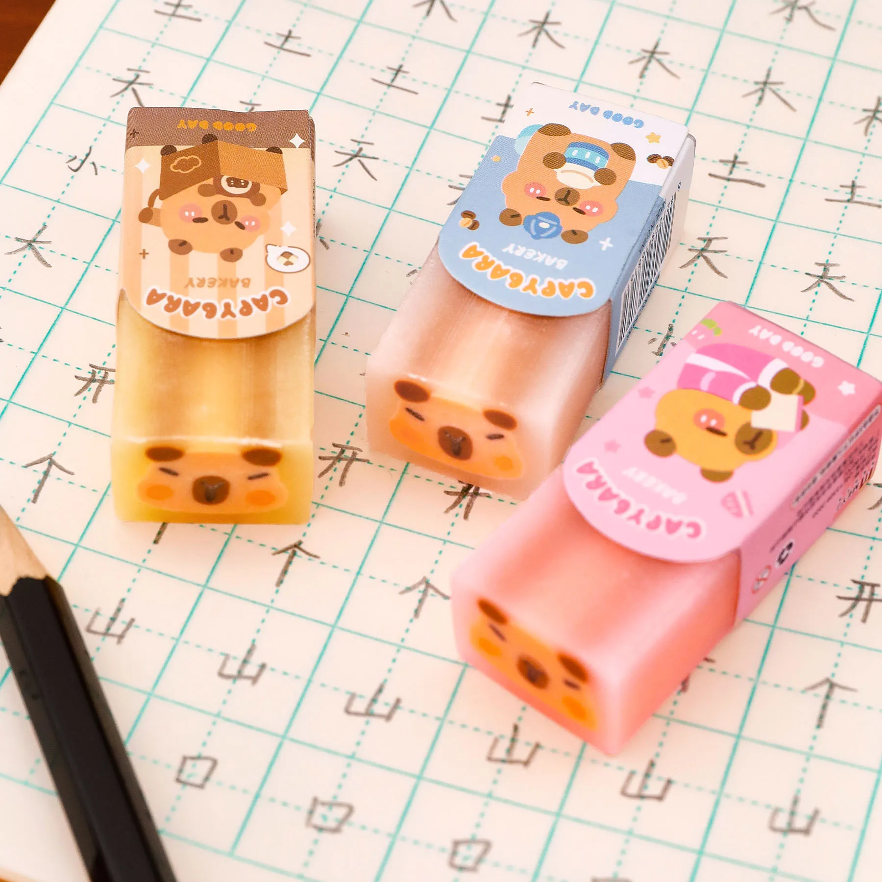 3Pcs/Lot Cute Capybara Sandwich Eraser School Cartoon Cutting Eraser Clean Pencil Rubber Kids Stationery Office Supplies Gifts