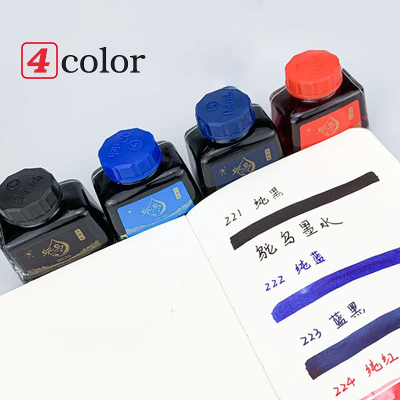 4 Colors Non-Carbon 48ml Bottle Fountain Pen Ink,Black, Blue, Red,Dark Blue,Non-Erasable, Office And School Supplies