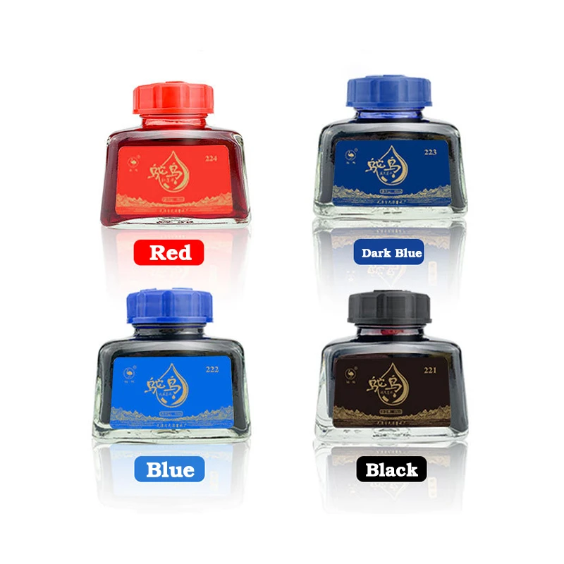 4 Colors Non-Carbon 48ml Bottle Fountain Pen Ink,Black, Blue, Red,Dark Blue,Non-Erasable, Office And School Supplies