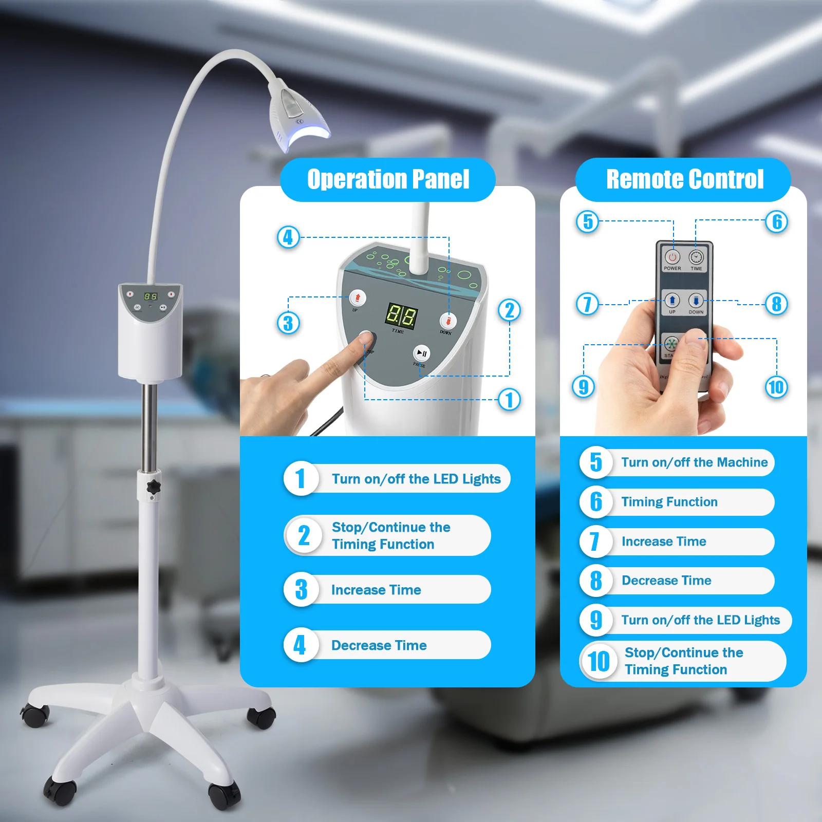 4 LED Teeth-Whitening Machine 2000mW/cm² Whitening Device 5-30min Timing Function Teeth Whitener for Clinics Salons Homes