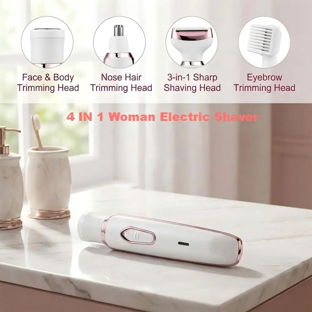 4 in 1 Electric Hair Removal Device Painless Epilator For Face Nose Legs and Underarm Bikini Trimmer Removal Shaver Cleaning Set