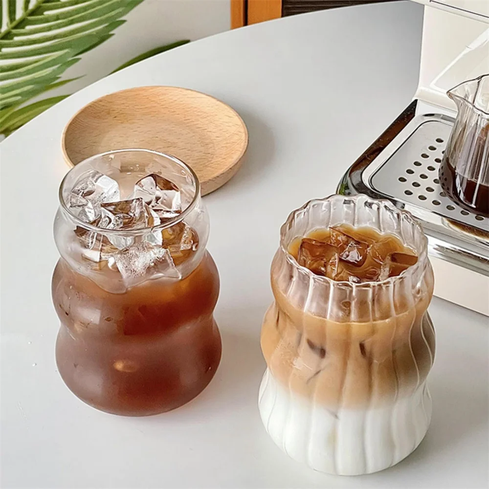 4/6pcs Stripe Glass Cup Could Cup Smooth Surface Bubble Cup Heat-resistant Tumbler for Iced Coffee, Juice, Beverage, Milk, Tea
