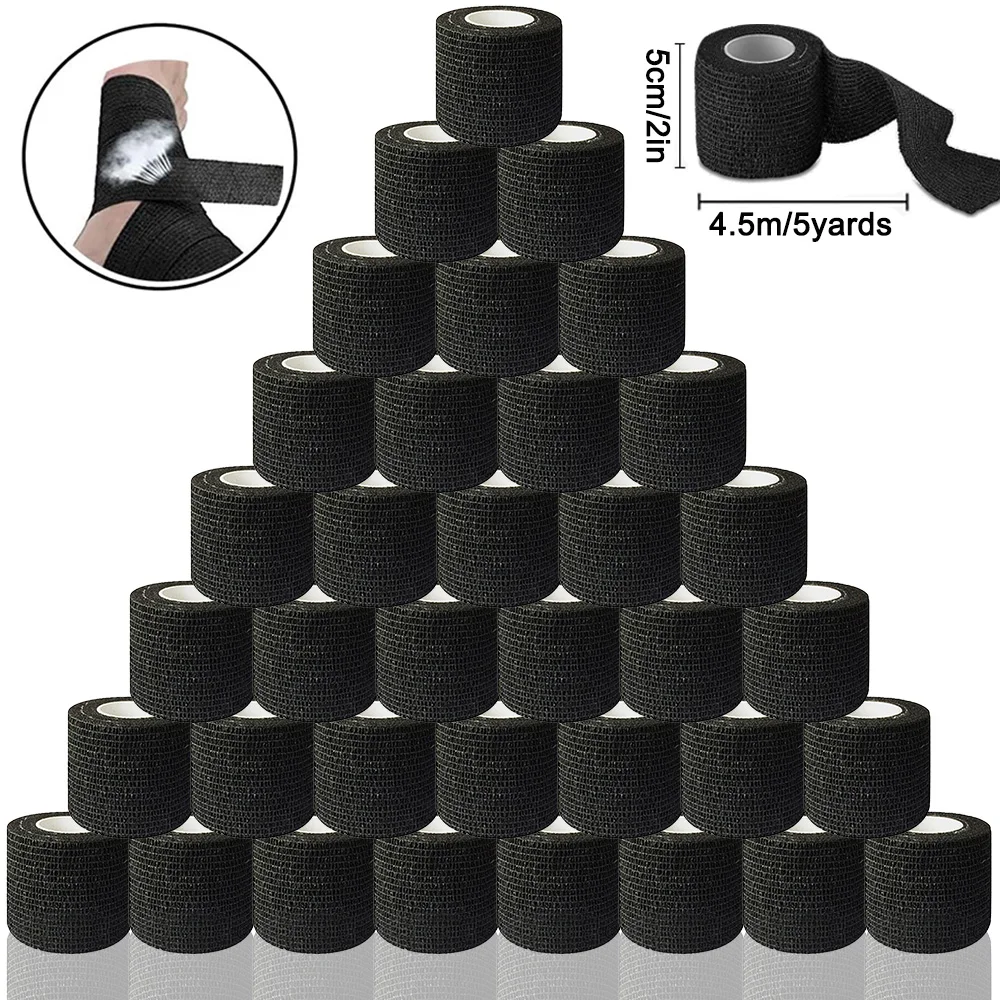 48/24/3PCS Black Tattoo Grip Cover Wraps Self-Adhesive Elastic Bandage Tape Breathable Strong Sports Tape Athletic Bandage Rolls
