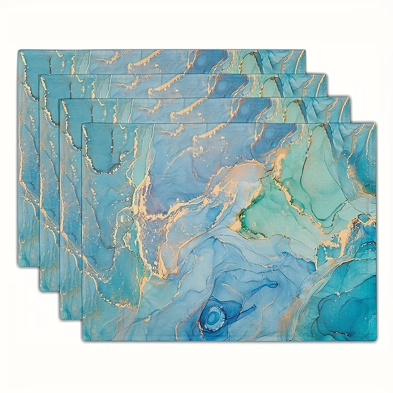 4PC Teal Placemats Turquoise Blue Thick Place Mats Decorative Peacock Table Mat For Dining Table Kitchen Home Decor