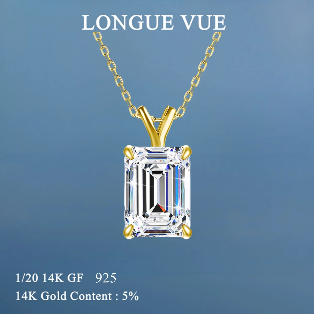 4ct D Color VVS1 Emerald Cut Moissanite Diamond Pendant Necklace AU585 14K Gold Filled Jewelry Gifts for Women Wedding