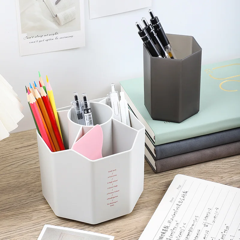 5-hole Large-capacity Rotating Pen Holder Storage Box Office Desktop Stationery Pen Holder Simple Student Supplies