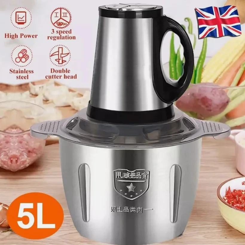 500W 5L Electric Meat Grinder & Food Chopper, Stainless Steel MultiFunctional Vegetable Slicer Processor Easy to Use
