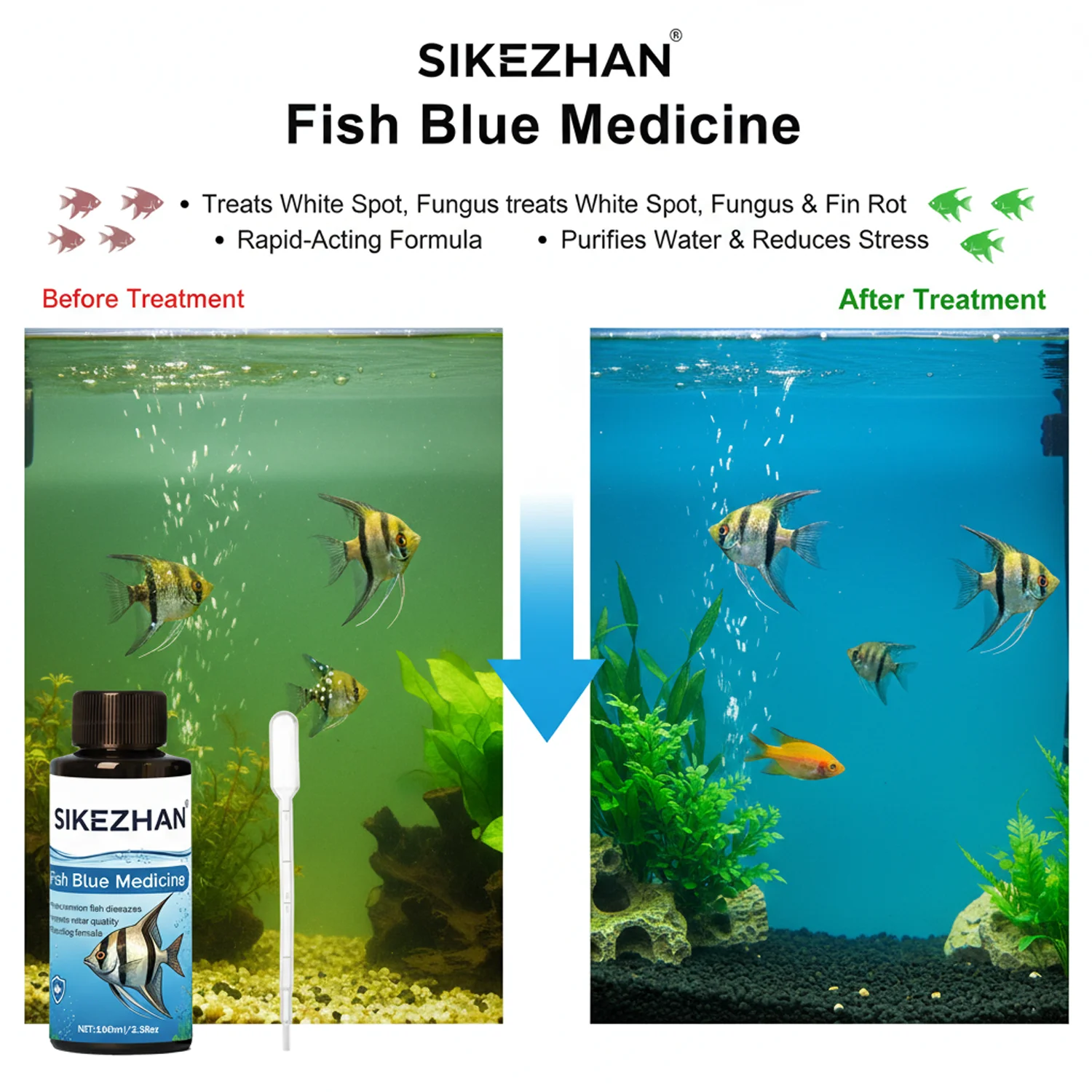 500ml Methylene Blue Solution Aquarium Fish Treatment Anti Ich White Spot Fungus Medicine Safe for Tropical Freshwater Fish Tank