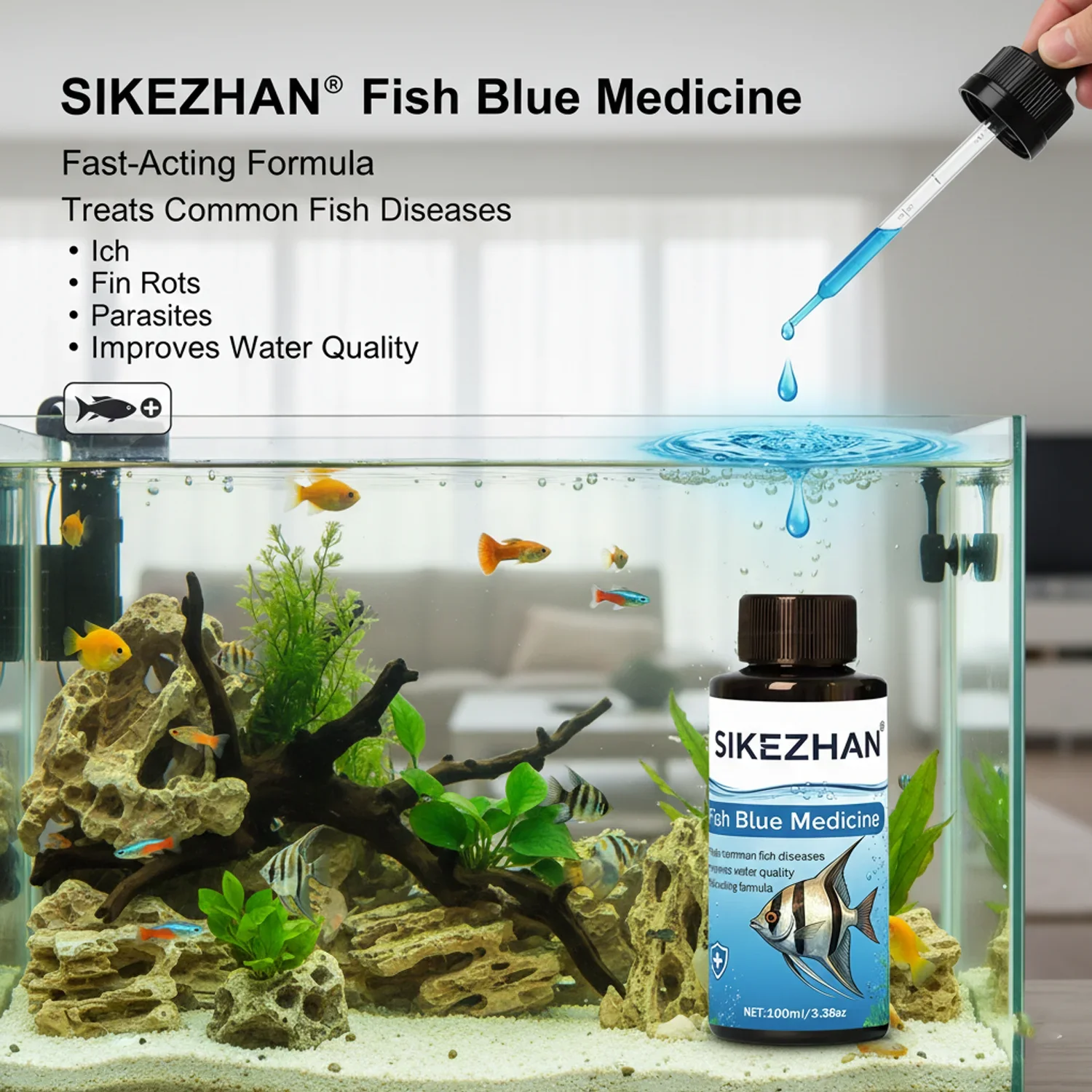500ml Methylene Blue Solution Aquarium Fish Treatment Anti Ich White Spot Fungus Medicine Safe for Tropical Freshwater Fish Tank