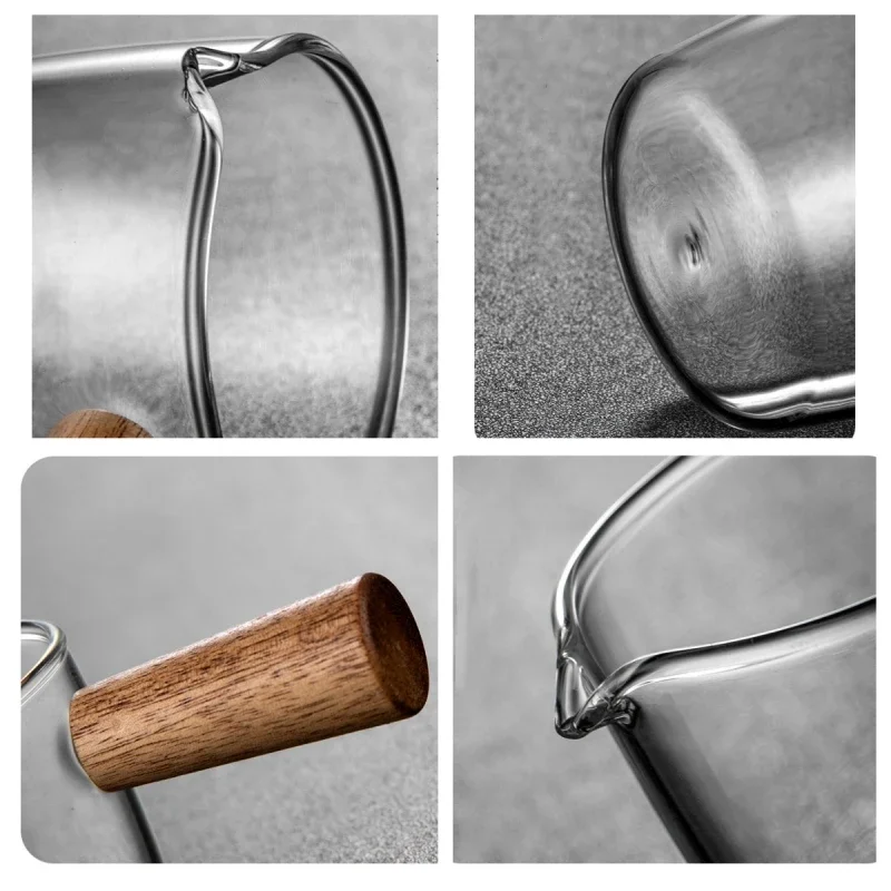 50/75ml Espresso Measuring Cup with Wood Handle Glass Single Mouth Mini Milk Jug Multi-function for Household Coffee Supplies