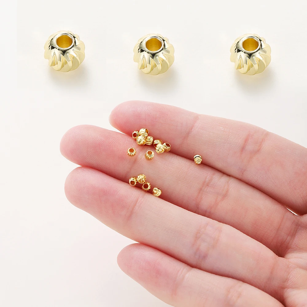 50pcs DIY Jewelry Accessories 14K 18K Gold Plated Striped Cut Flower Beads 2.5 3 4 5 6mm Spacer Beads Bulk Hand Beading Material