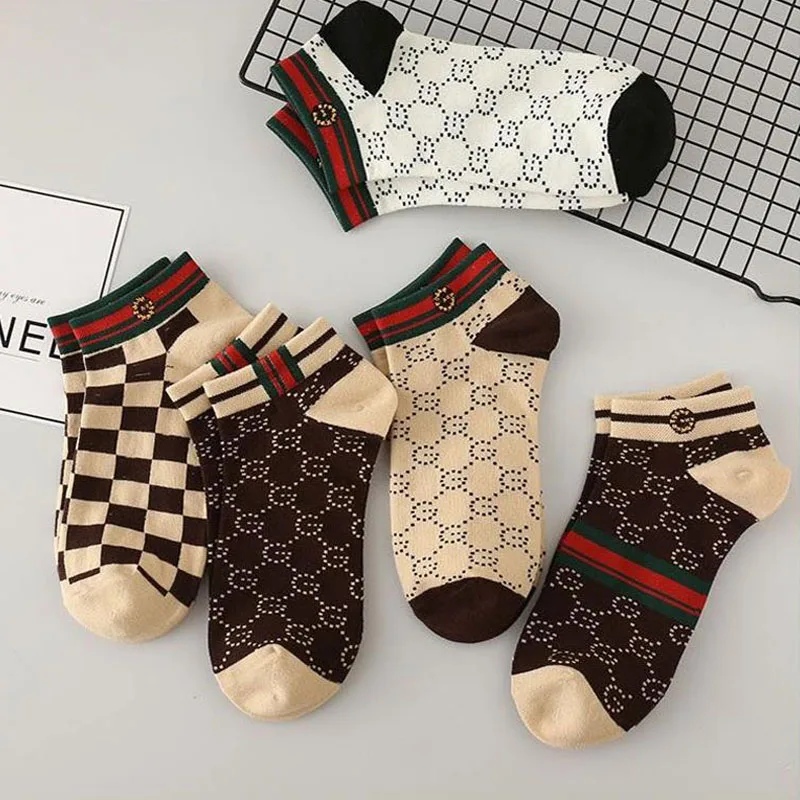 5/10/20 Pairs Winter Socks Men Short Breathable Luxury Socks Designer Brand Low-Cut Fashion Trendy Ankle Socks Geometric Pattern