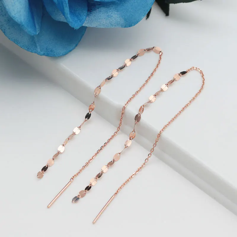 585 purple gold earrings for women plated 14K rose gold elegant long kiss chain Ear line new simple party engagement jewelry