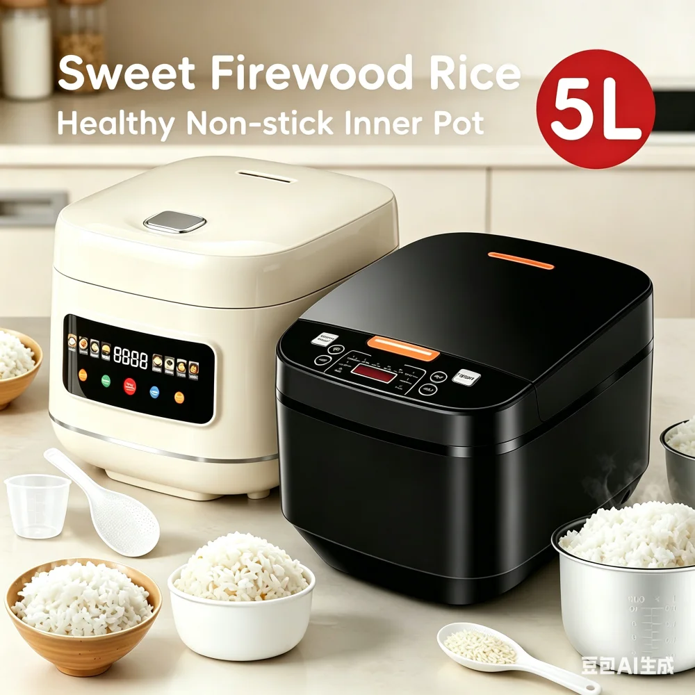 5L Electric Rice Cooker Multi-functional with Steamer Non-Stick Inner Pot 1000W 24H Keep Warm LCD Display for Home Kitchen