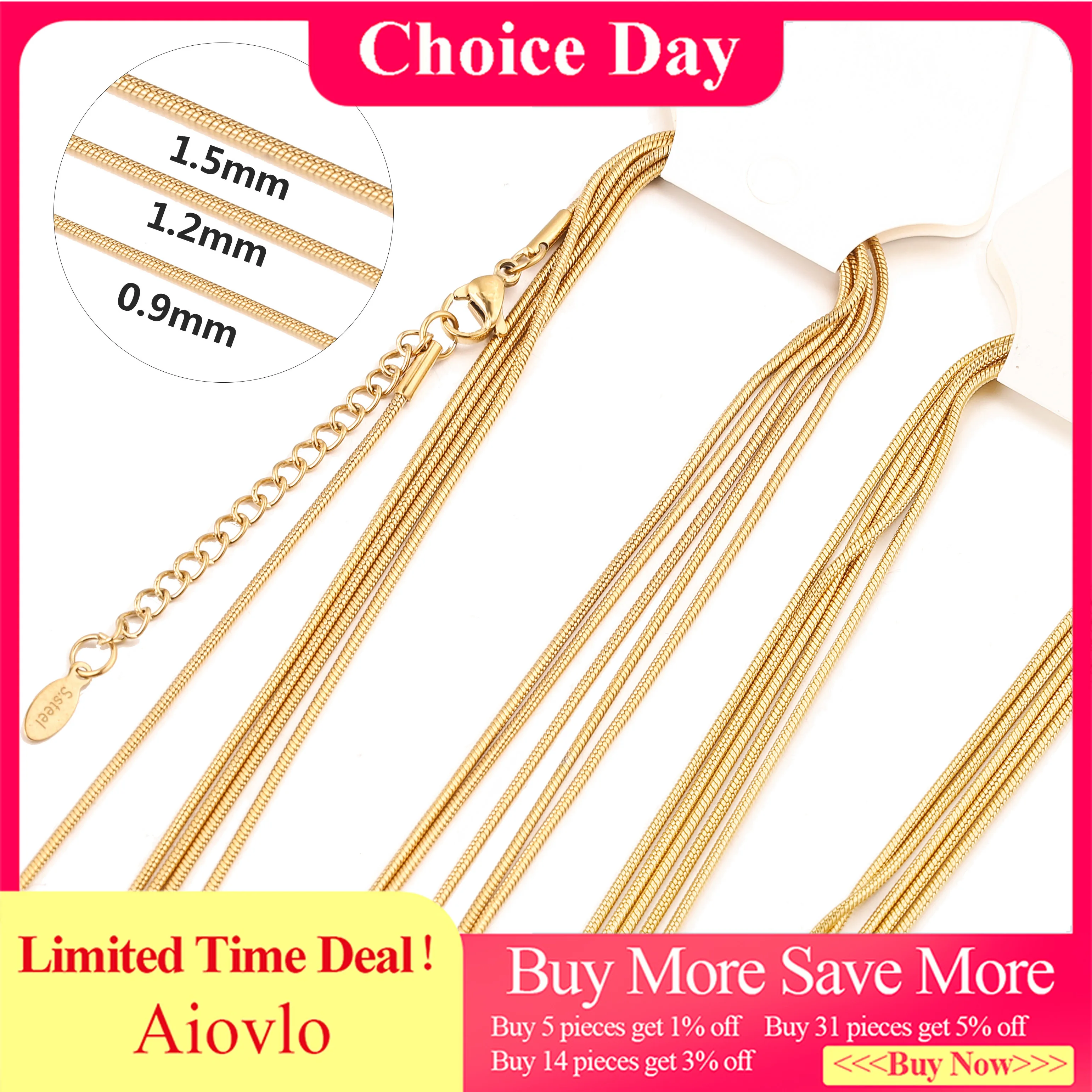 5pcs Wholesale 0.9/1.2/1.5mm Plated 18K Gold Snake Round Chain Necklace for Men Women Silver Necklaces Fashion DIY Jewelry