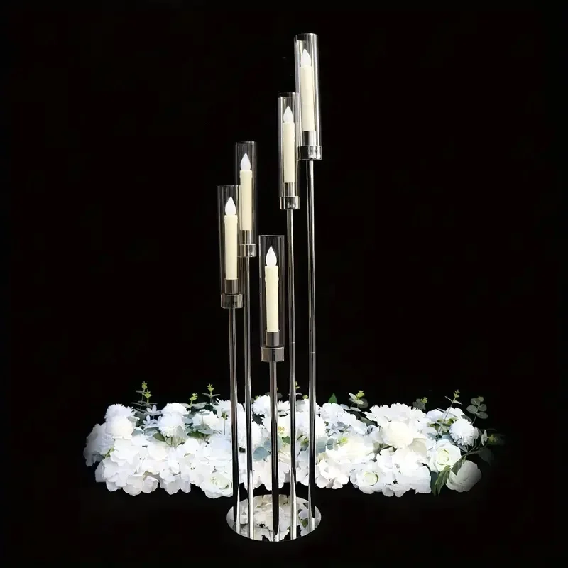 5pcs10 piece, 5 Arm Candle Holder Centerpiece, Silver Candle Holder for Wedding Party Store Store Gold Acrylic Candelabra Candle