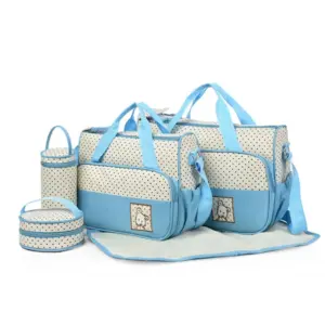 5pcs/set New Large Capacity Mommy Bag Multifunctional Waterproof Shoulder Bag Bear Baby Diaper Bag Mother Baby