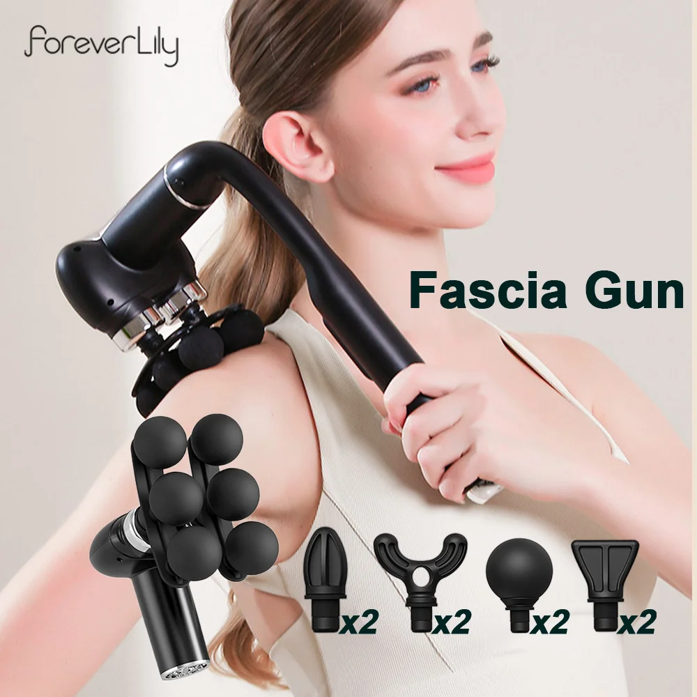 6-Heads Handhel Fascia Gun High Frequency Vibration Body Massage Gun Neck Shoulder Waist Back Handle Massager Fascia masajeador