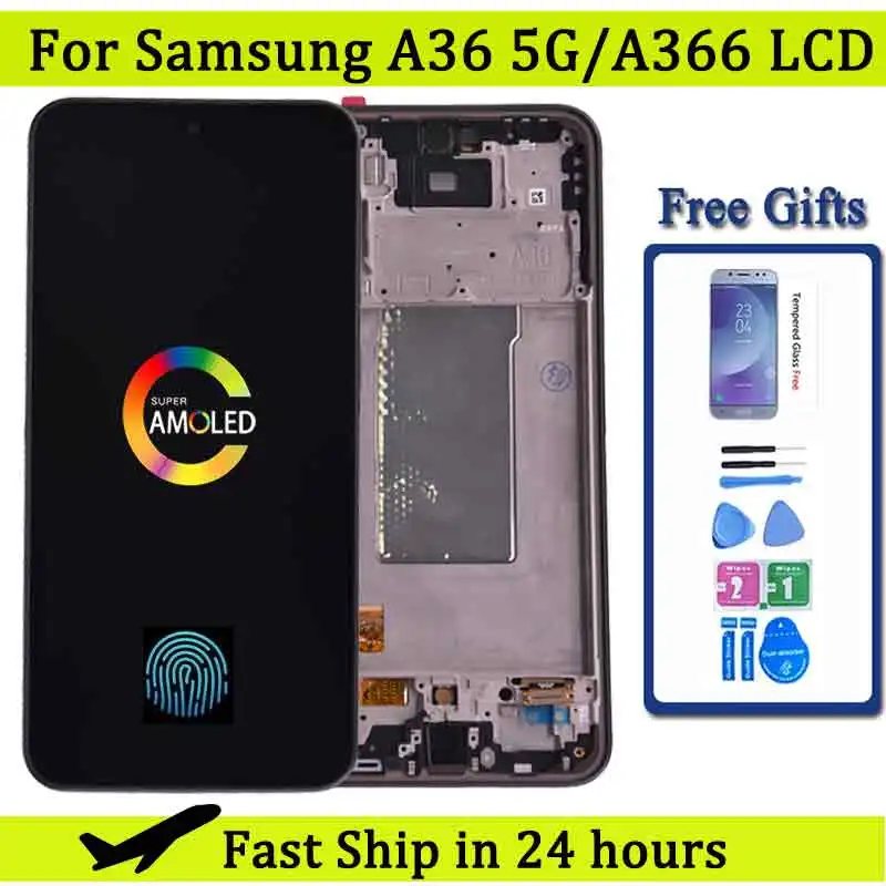 6.7" AMOLED For Samsung A36 5G A366B A366E A366U A366B/DS A366E/DS LCD Display Touch Screen Digitizer Assembly With Frame