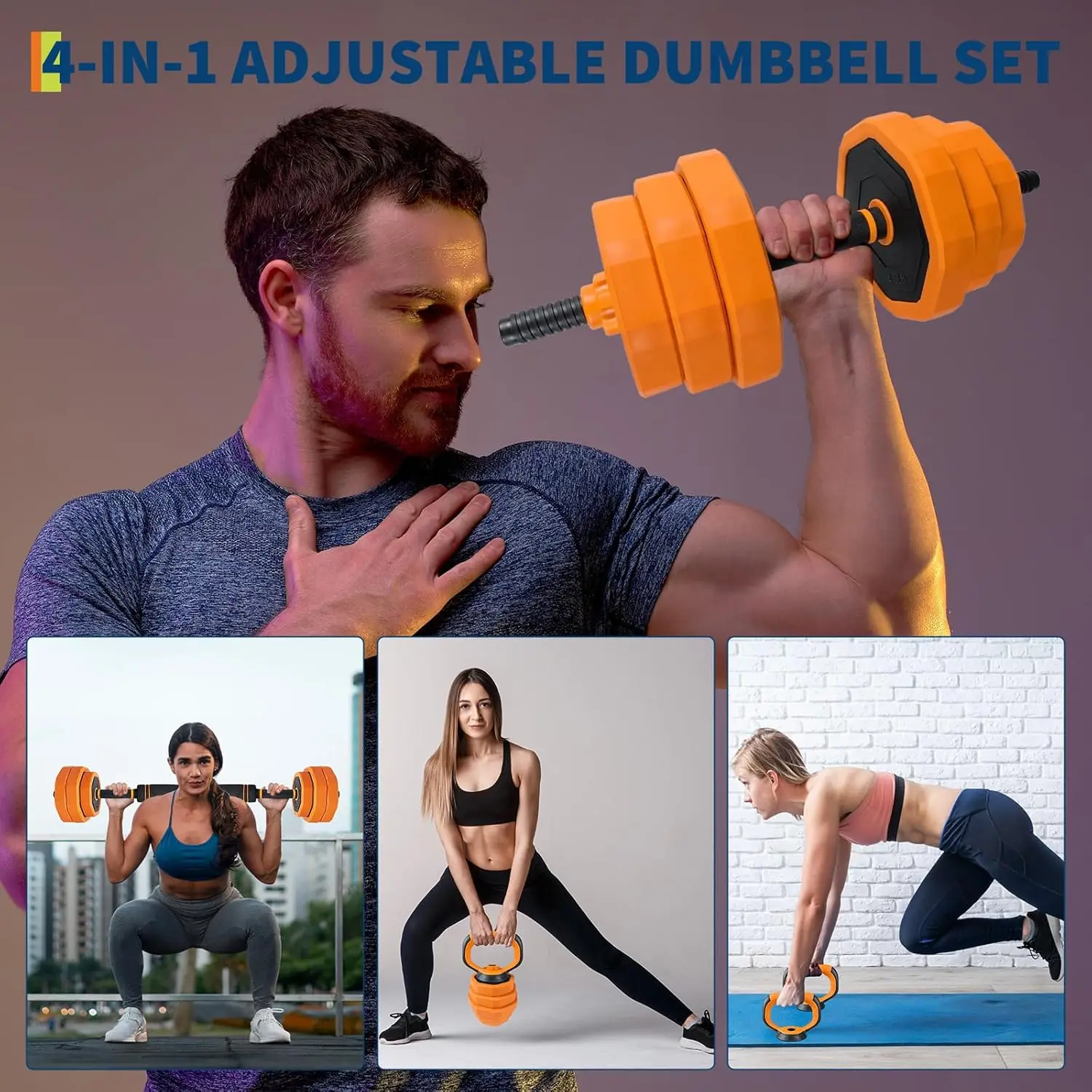 66lbs Free Weight Set with Connector,4 In1 Dumbbells Set Used As Barbell,Kettlebells,Push Up Stand for Home Gym