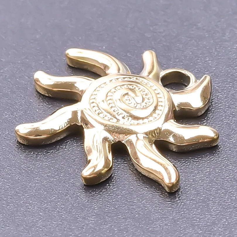 6pcs Real Gold Plated Sun Charms For Jewelry Making Supplies Stainless Steel Charm Pendants Heart Moon Thread Sunshine Material