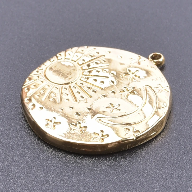 6pcs Real Gold Plated Sun Charms For Jewelry Making Supplies Stainless Steel Charm Pendants Heart Moon Thread Sunshine Material
