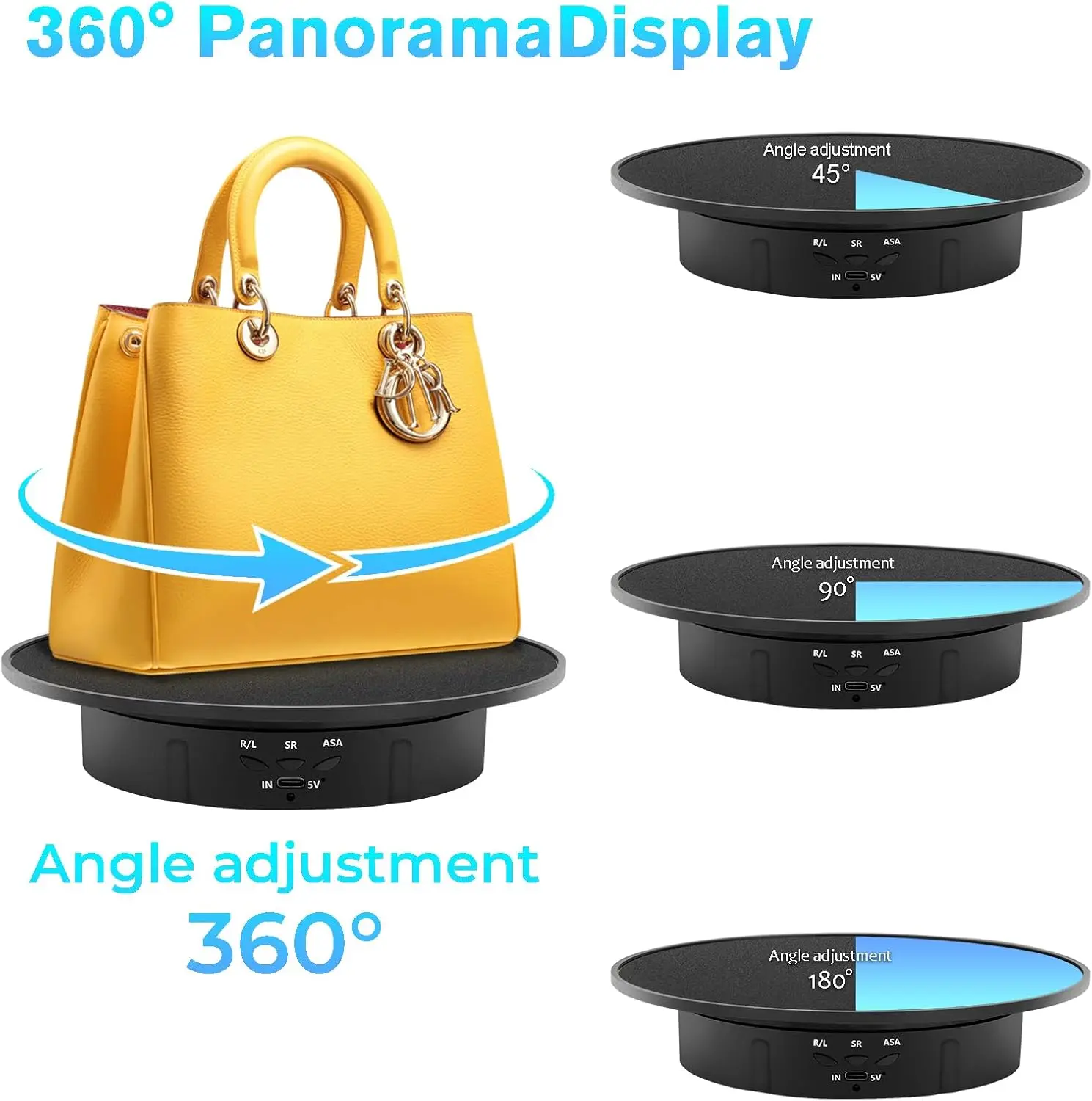 7.9" Motorized Display Stand, 5V USB Powered 360 Degree Rotating Display Turntable with Remote Control