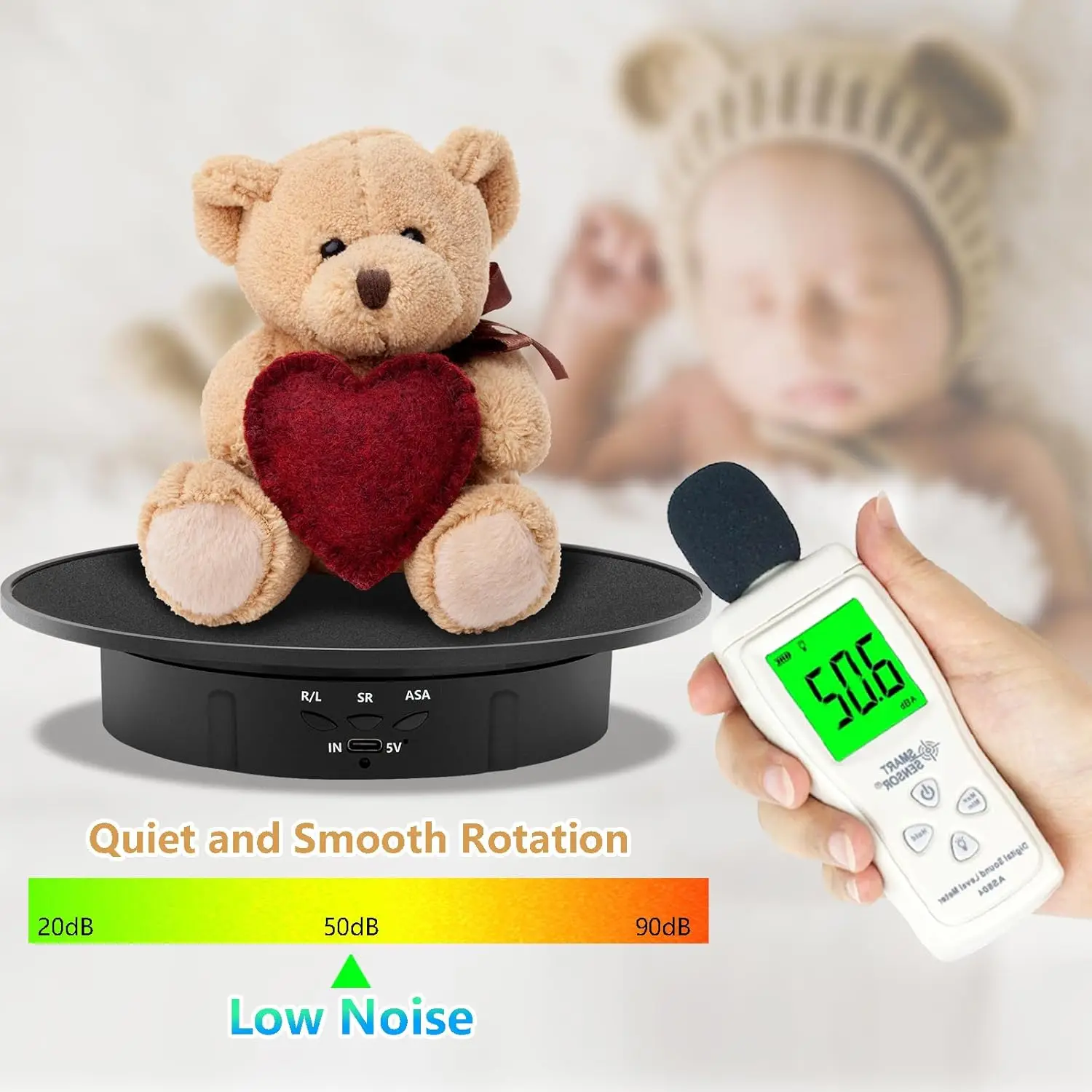 7.9" Motorized Display Stand, 5V USB Powered 360 Degree Rotating Display Turntable with Remote Control