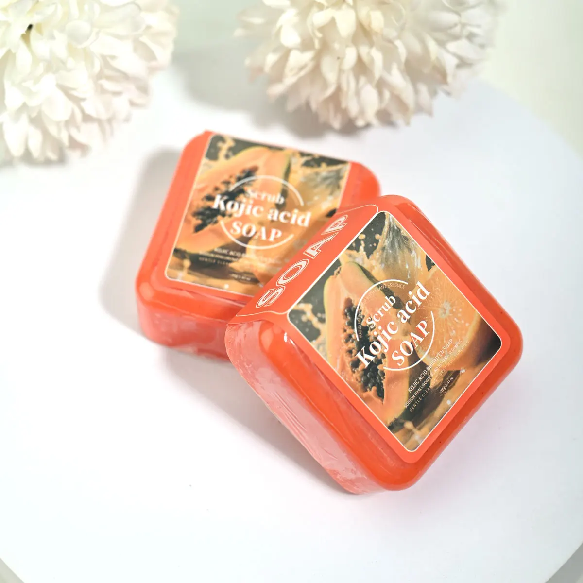 70g Natural Kojic Acid Papaya Soap with Glycerin Deep Cleansing Brighten Skin Sweet Orange Scented Bar for Facial & Body Care