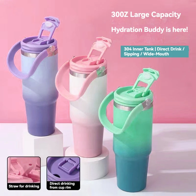 890ML Stainless Steel Thermos Cup with Straw Keep Cold and Hot Car Coffee Cup Portable Vacuum Flask Travel Thermos Water Bottle