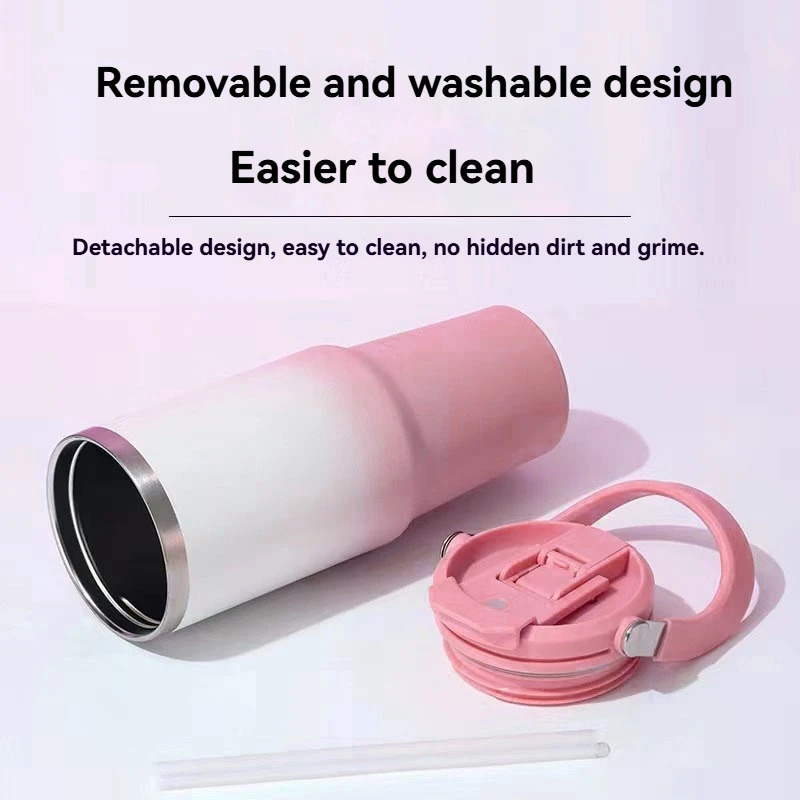 890ML Stainless Steel Thermos Cup with Straw Keep Cold and Hot Car Coffee Cup Portable Vacuum Flask Travel Thermos Water Bottle