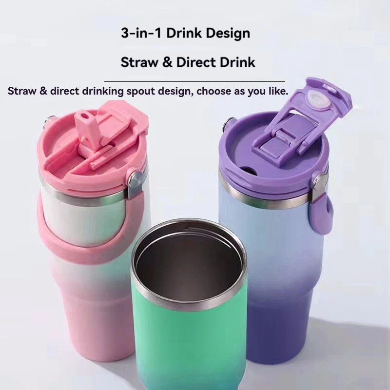 890ML Stainless Steel Thermos Cup with Straw Keep Cold and Hot Car Coffee Cup Portable Vacuum Flask Travel Thermos Water Bottle