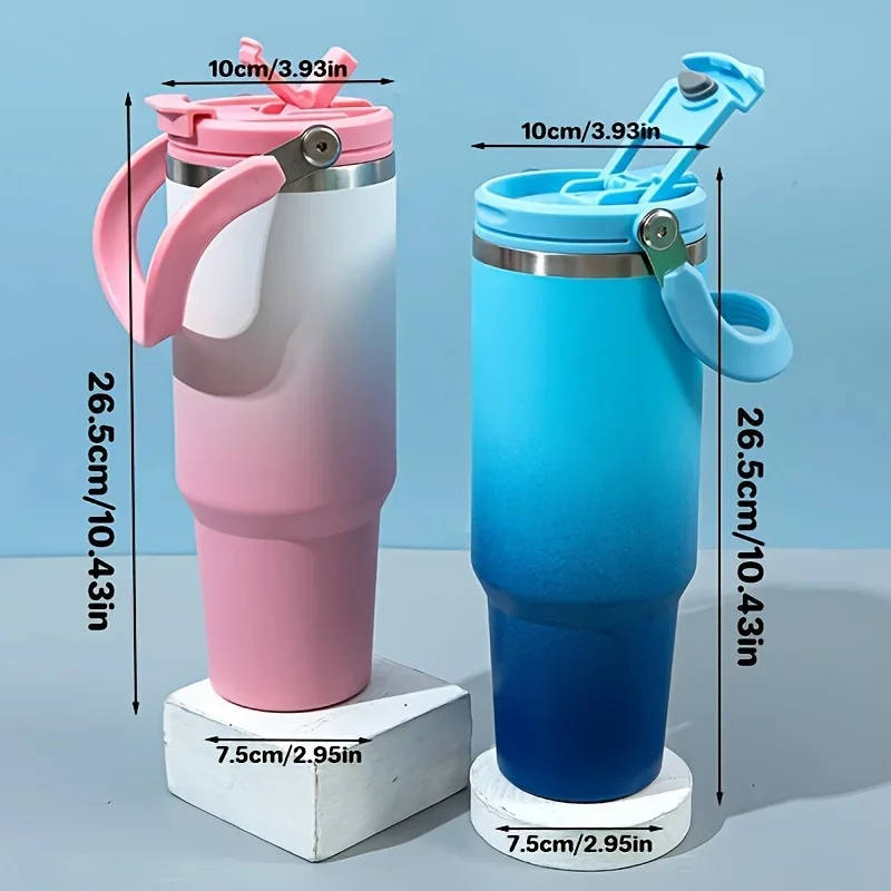 890ML Stainless Steel Thermos Cup with Straw Keep Cold and Hot Car Coffee Cup Portable Vacuum Flask Travel Thermos Water Bottle