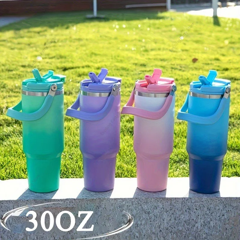 890ML Stainless Steel Thermos Cup with Straw Keep Cold and Hot Car Coffee Cup Portable Vacuum Flask Travel Thermos Water Bottle