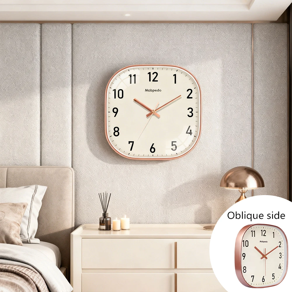 8inch Square Quartz Wall Clock Elegant Beige Dial Black Digital Modern Home Office Decoration Simple Style Precise Timing Clock