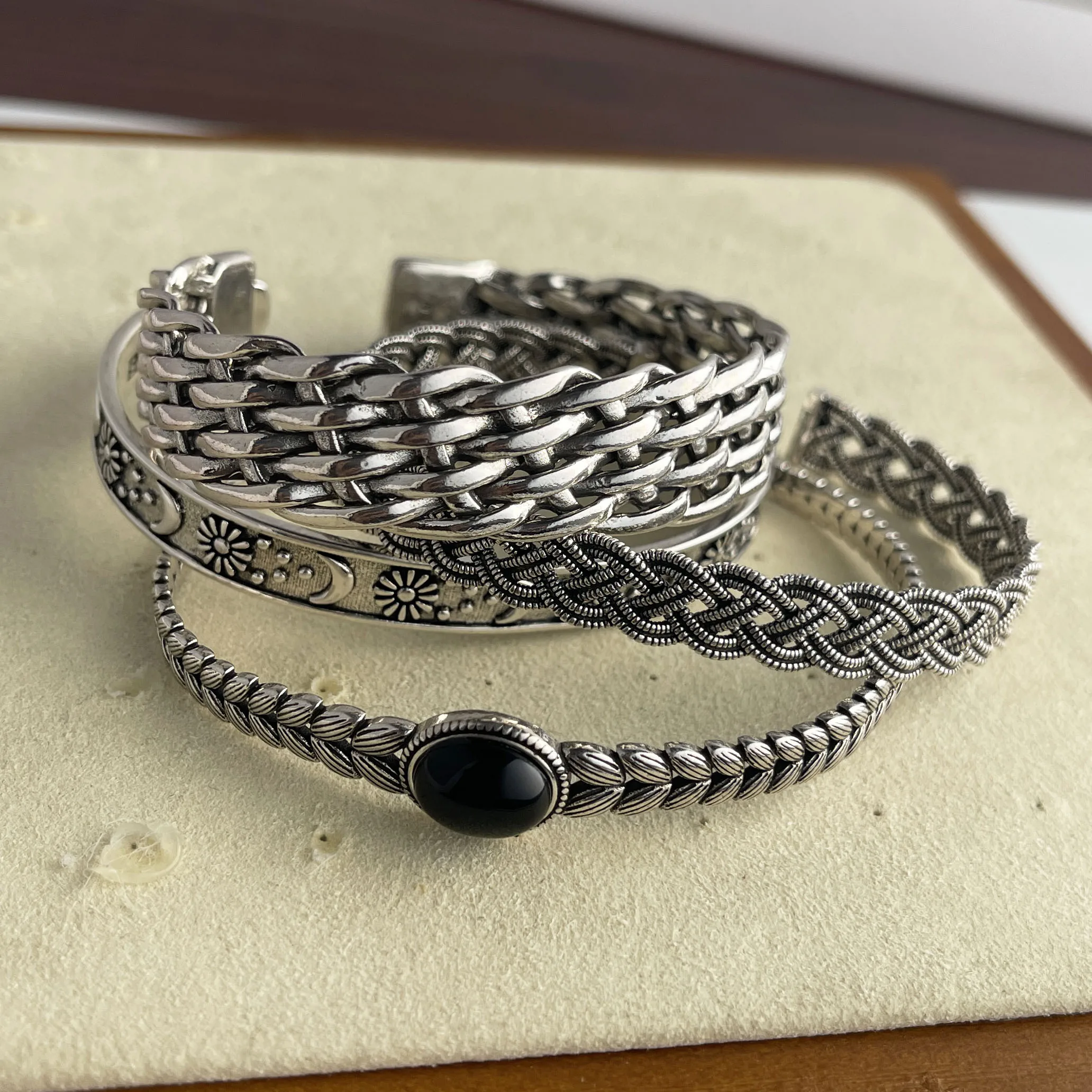 925 Sterling Silver Bracelets for Women Men String Accessories Vintage Wide Pattern Pendant Party Jewelry Gift