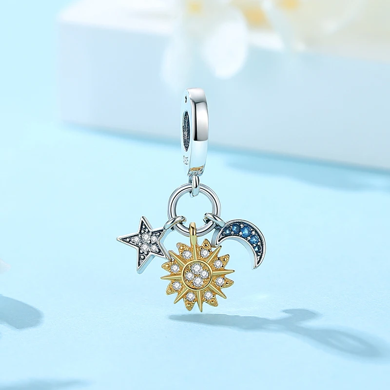925 Sterling Silver Charms Fit Original Bracelets Star Moon Sun Spaceman Pendant Beads DIY Women Necklaces Jewelry