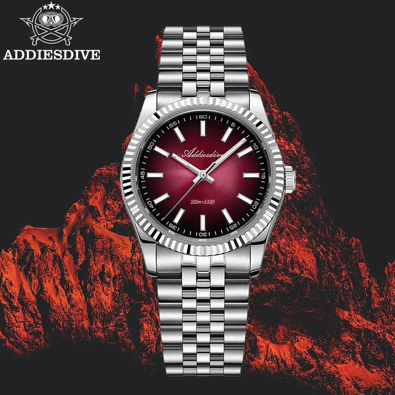ADDIESDIVE New Men's Watch AD2073 Sapphire Glass 36mm VH31 Sunburst Quartz Watches 10Bar Waterproof Diving Luminous Wristwatch