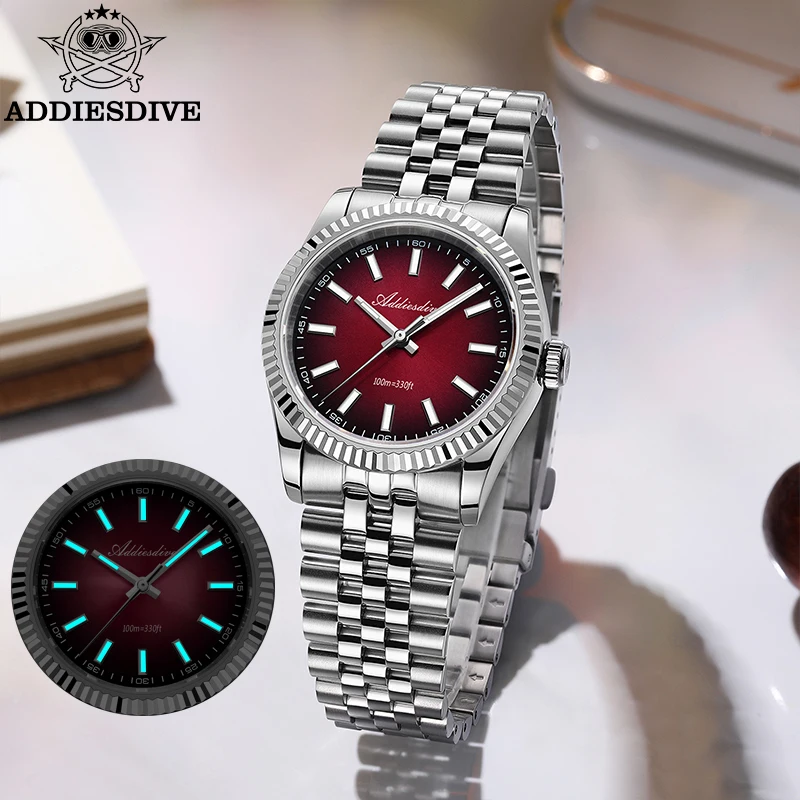 ADDIESDIVE New Men's Watch AD2073 Sapphire Glass 36mm VH31 Sunburst Quartz Watches 10Bar Waterproof Diving Luminous Wristwatch