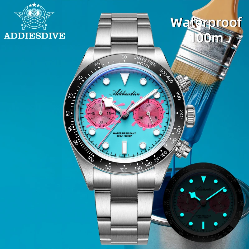 ADDIESDIVE VK64 Men's Watch Multifunction Chronograph Quartz Watches Colorful AD2520 relógio masculino Ceramic Bezel Male Clock