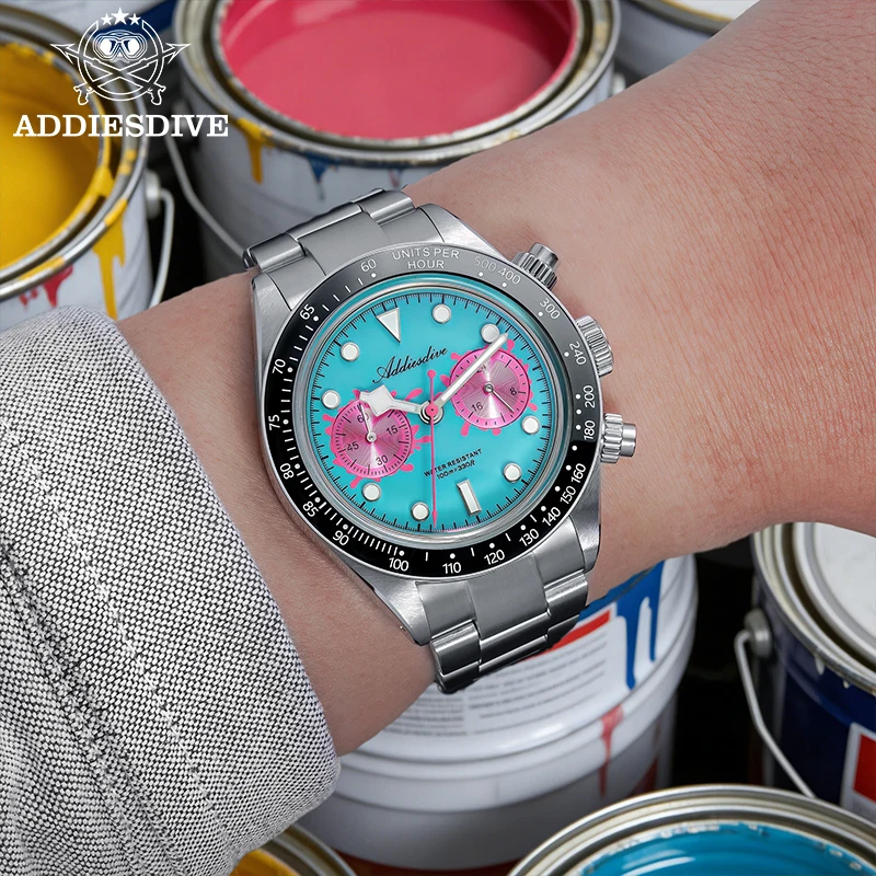 ADDIESDIVE VK64 Men's Watch Multifunction Chronograph Quartz Watches Colorful AD2520 relógio masculino Ceramic Bezel Male Clock