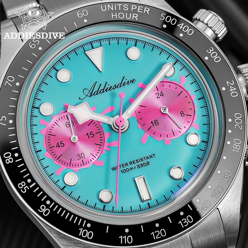 ADDIESDIVE VK64 Men's Watch Multifunction Chronograph Quartz Watches Colorful AD2520 relógio masculino Ceramic Bezel Male Clock
