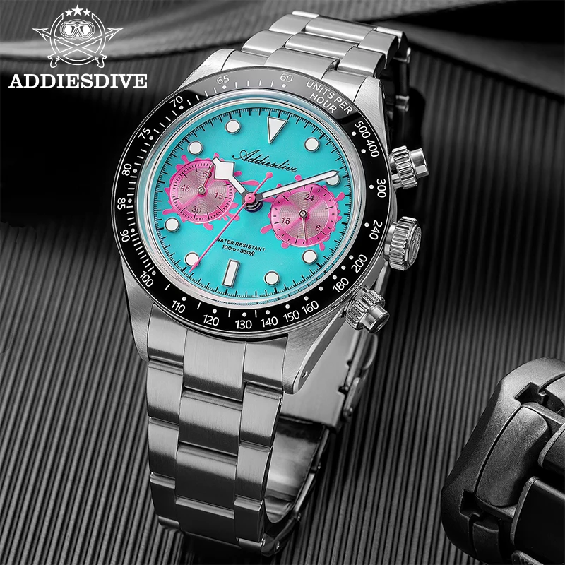 ADDIESDIVE VK64 Men's Watch Multifunction Chronograph Quartz Watches Colorful AD2520 relógio masculino Ceramic Bezel Male Clock