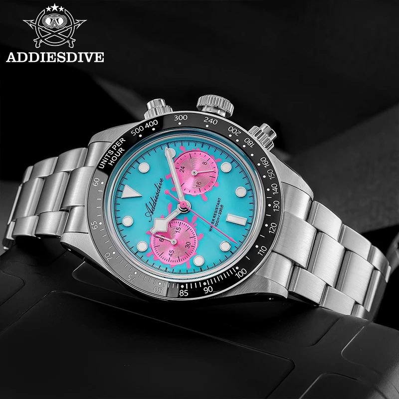 ADDIESDIVE VK64 Men's Watch Multifunction Chronograph Quartz Watches Colorful AD2520 relógio masculino Ceramic Bezel Male Clock