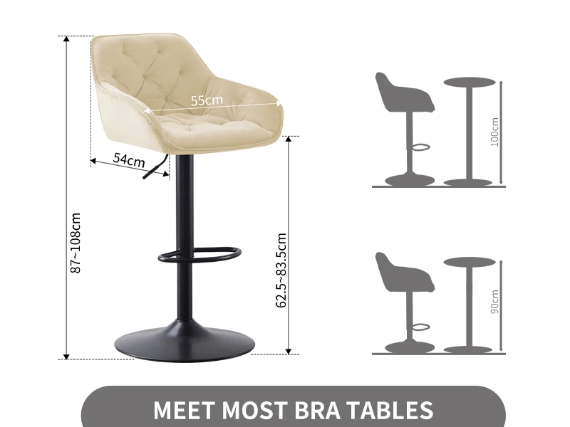 AINPECCA Bar Stools Set of 2 Modern Height Adjustable Swivel Breakfast Bar Stools with Velvet Cushion Arms Backs Barstools