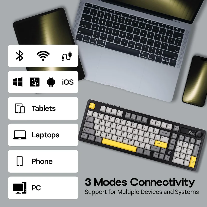 AJAZZ AK980 Wireless Mechanical Gaming Keyboard,Tri-Mode BT5.0/2.4GHz/USB-C Hot Swappable Custom Keyboard RGB Backlit