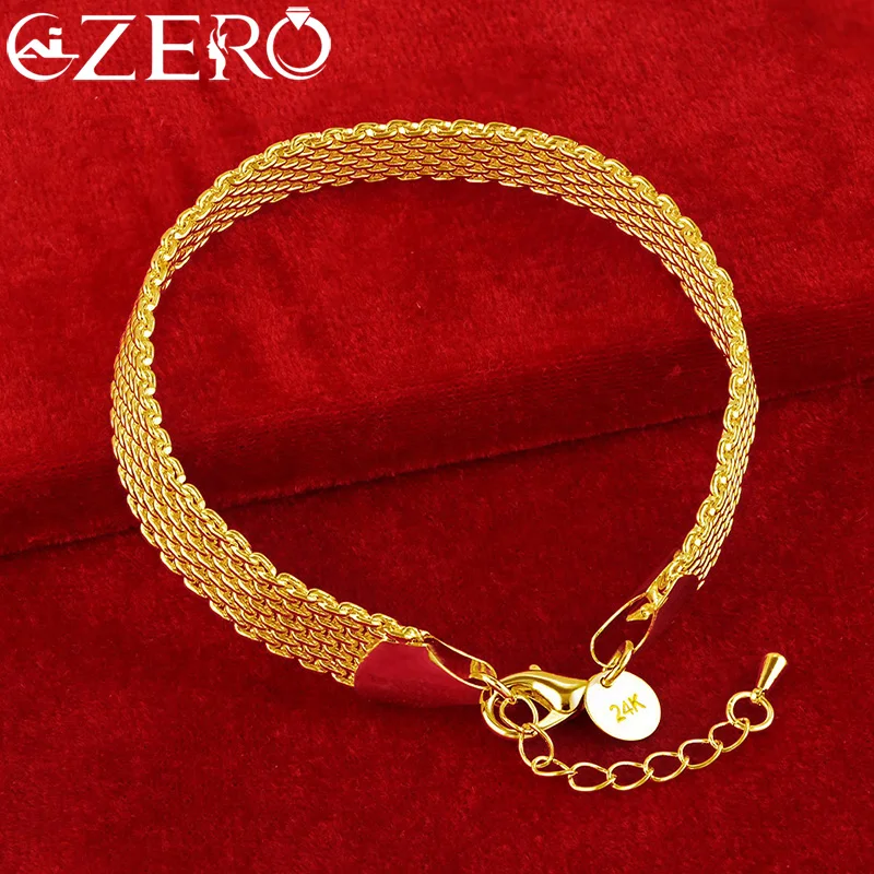 ALIZERO 18K Gold 10mm Weaving Chain Bracelet For Women Fashion Jewelry Wedding Party Accessories Charm Gift