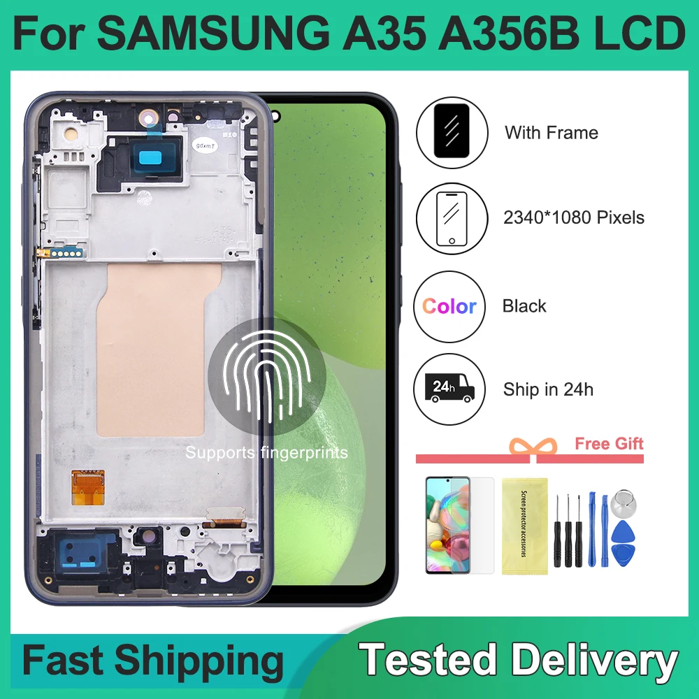 AMOLED Display Touch Screen Digitizer for Samsung A35 5G LCD with Frame Compatible with A35 A356B A356E/DS A356B/DS SM-A356U