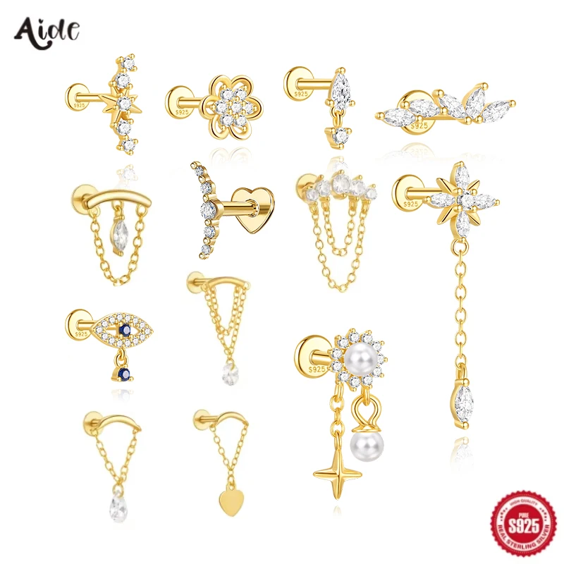 Aide 925 Sterling Silver 1pc Square CZ Zirconia Piercing Stud Earrings For Women K Gold Simple Elegant Jewelry Gift Pendiente